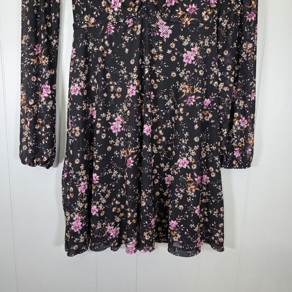 American Rag Floral Print Long Sleeve Mesh Black Dress Size XXS - Picture 3 of 10